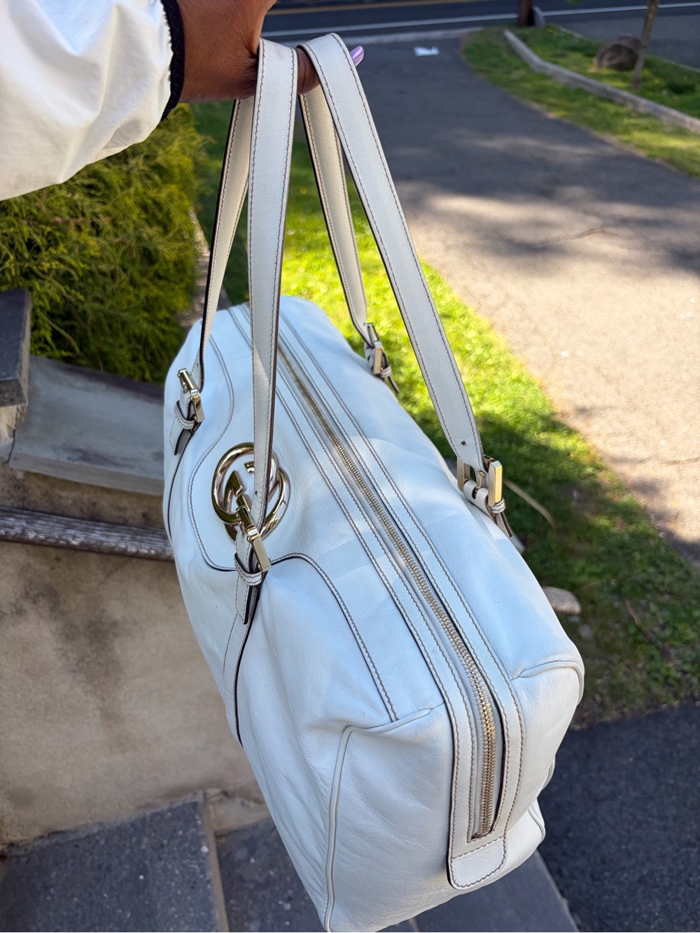 Gucci White Leather Britt Large Boston GG Shoulder Bag+Dust Bag - Picture 12 of 17